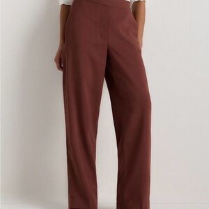 NWT Quince Straight-Leg High-Rise Pants in Chocolate Brown